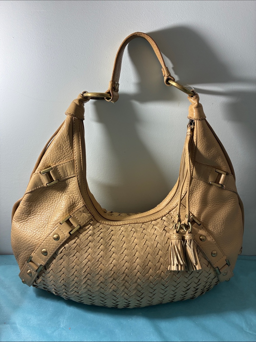 Cole Haan Village Weave Tan Woven Hobo Handbag